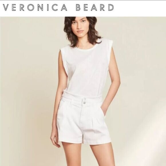 Veronica Beard Pants - VERONICA BEARD Shorts JAYLEN White Denim Jean Women Pleated High Rise